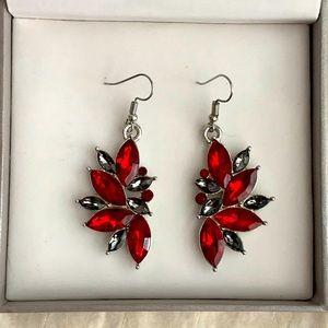 Hematite And Red Marquise Earrings